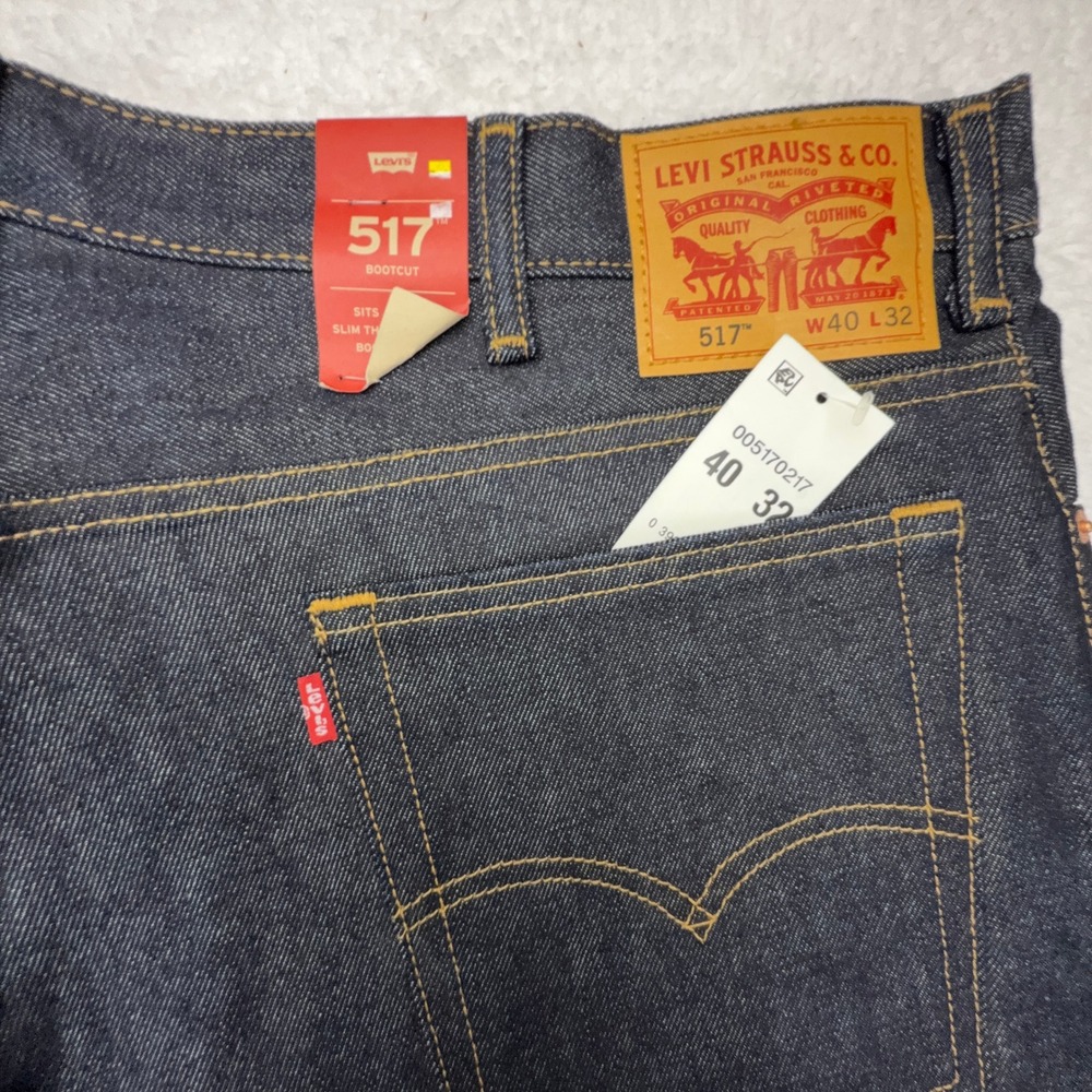Levis 517 Bootcut Jeans Mens 40x32 Raw Unwashed Denim Dark Indigo 00517-0217